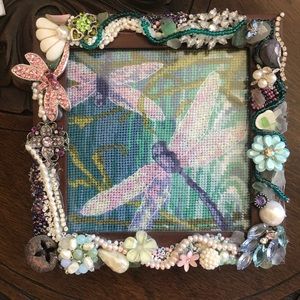 Beaded Charm Art Frame Dragonfly Needlepoint